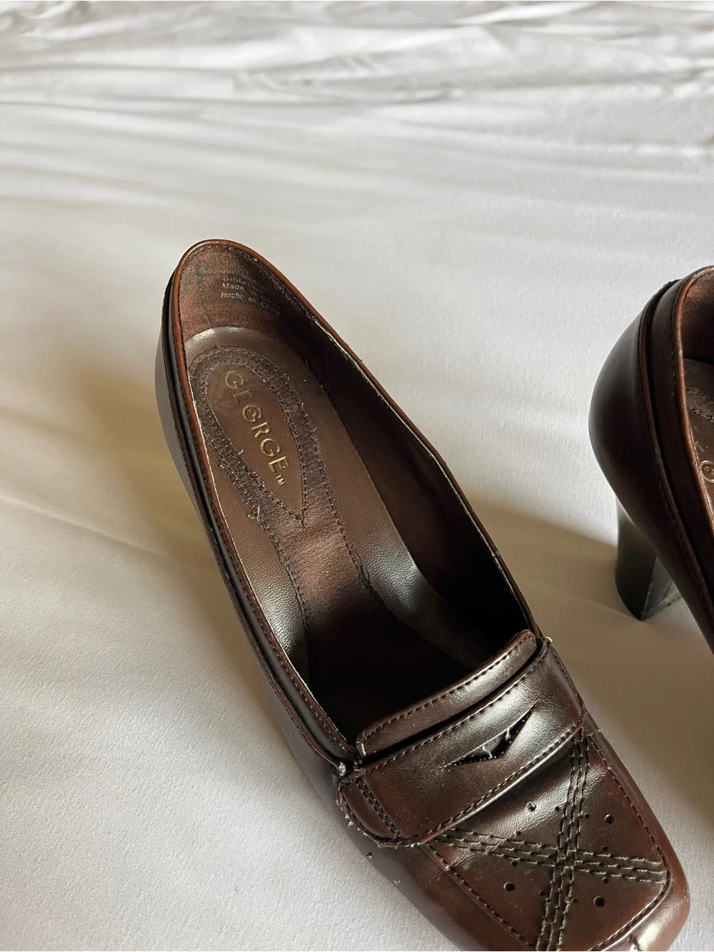 George Brown Heeled Loafers Size 5.5 Synthetic Leather Shoes